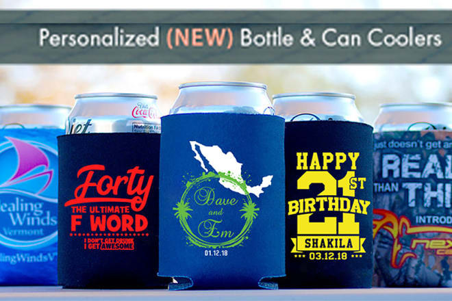 I will design beer can coolers, koozies, drinkware, can coolies