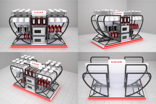 I will design creative 3d product display gondola and counter top