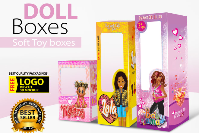 I will design doll packaging boxes with free logo