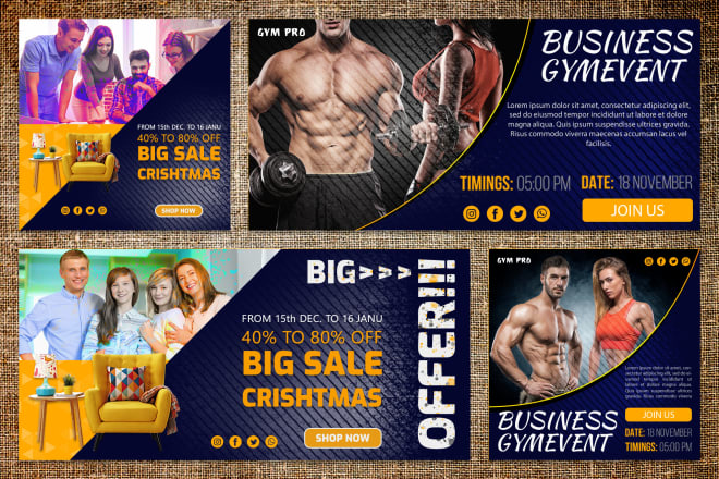 I will design fitness, gym, workout, sports media ads banners and cover