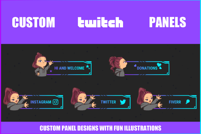 I will design fun twitch panels with illustrations