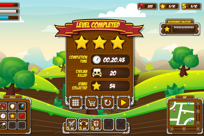 I will design game ui,buttons,panels,icons and stages