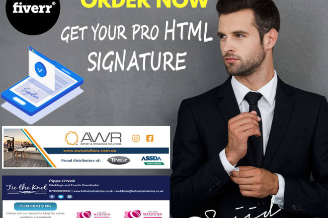I will design html email signature clickable HTML email signature modern outlook, gmail