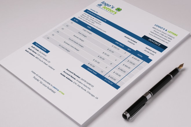 I will design modern invoice, receipt, order form template