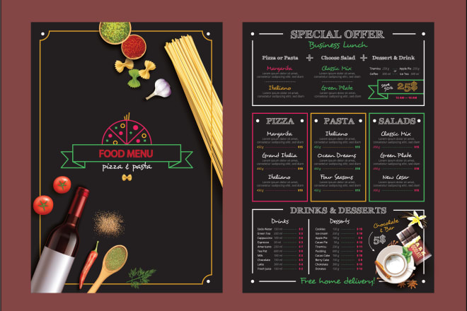 I will design modern menu,food menu,price list or restaurant menu