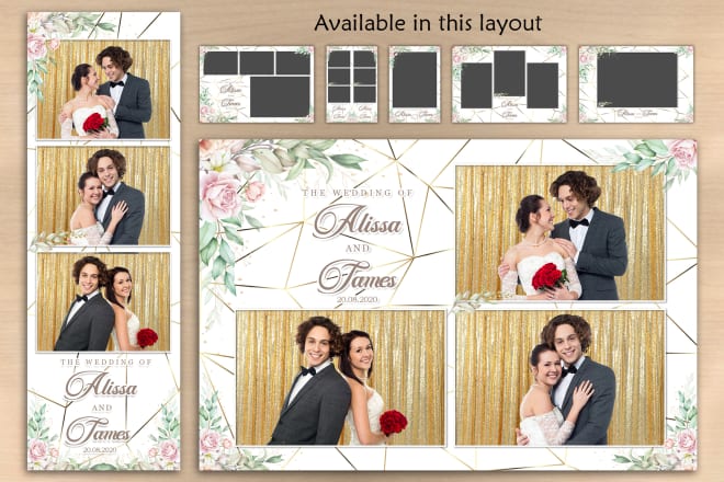 I will design photo booth template, photo strip, props, backdrop