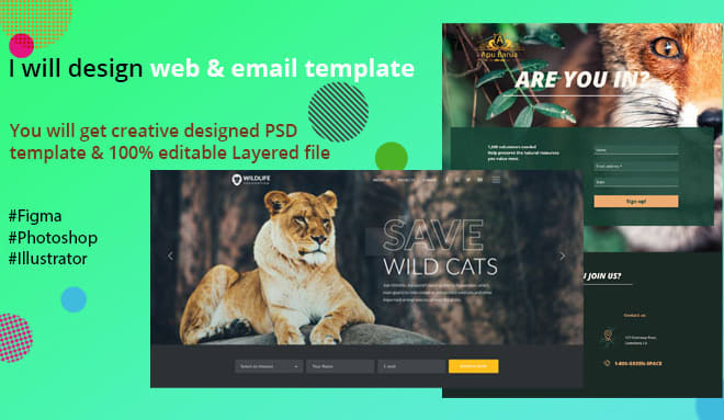 I will design photoshop PSD web template or xd web and email template