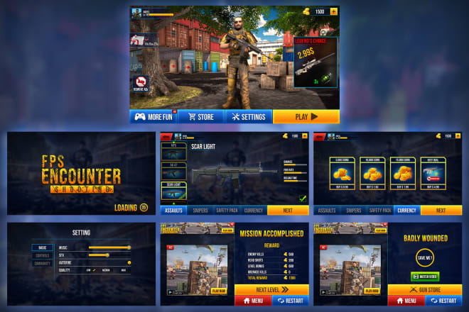 I will design professional 3d game ui, gui with logo for playstore, ios and PC