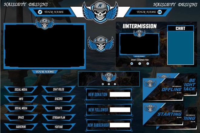 I will design professional custom animated twitch overlay, mascot,mixer for your stream