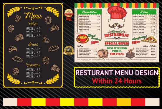 I will design restaurant menu, food menu, within 12 hours