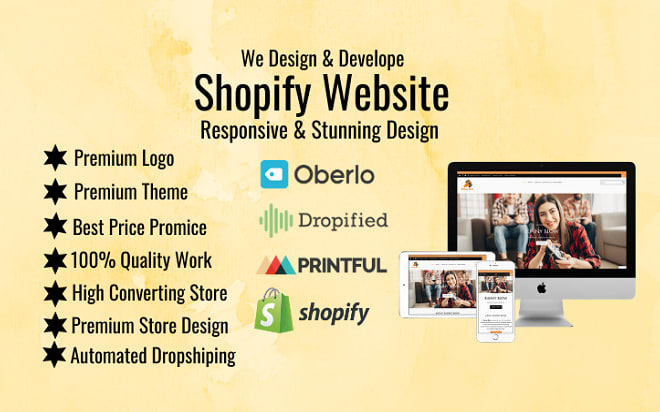 I will design shopify website,shopify dropshipping store,one product,print on demand