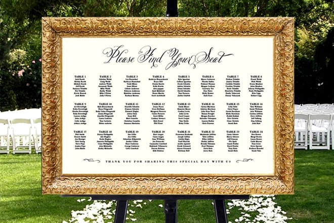 I will design stunning seating chart or table plan for your event