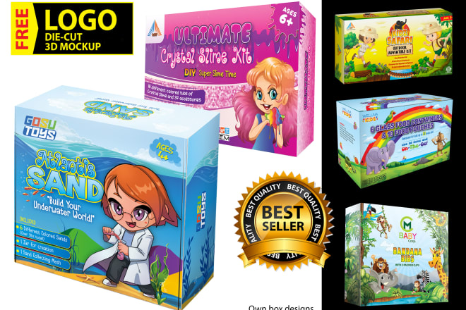 I will design toy packaging boxes with free logo
