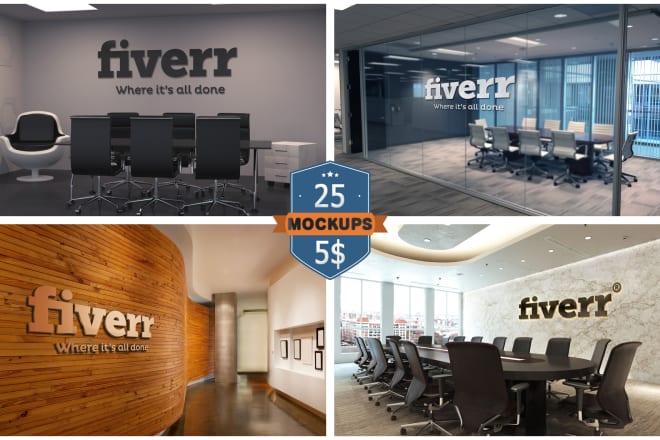I will do 25 realistic office interior 3d logo mockups in 2 hours