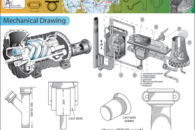 I will do 2d mechanical part, machine, drawings in adobe illustrator