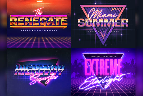 I will do 80s synthwave retro vintage style neon and chrome 3d logo