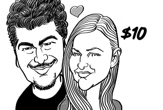 I will do a couple caricature in black and white