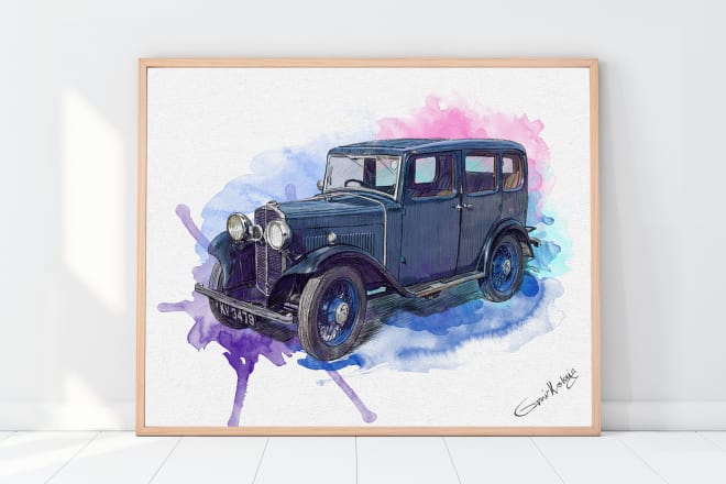 I will do a custom car watercolor portrait of your picture
