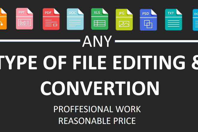 I will do best editing in pdf, jpeg, png, gif, ai, psd, eps, xlsx, ppt, word files