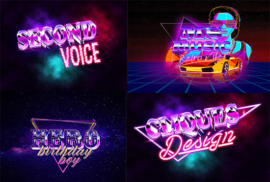 I will do custom 3d retro 80s style logo design chrome neon effects