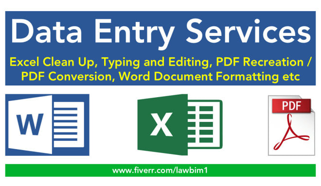 I will do data entry services, word to pdf or excel and vice versa
