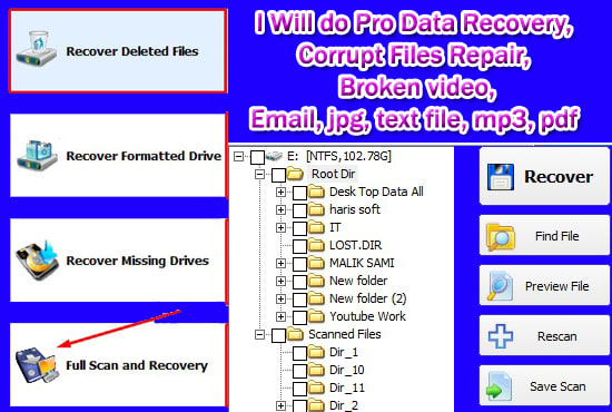 I will do data recovery online restore your data audio, video, jpg,