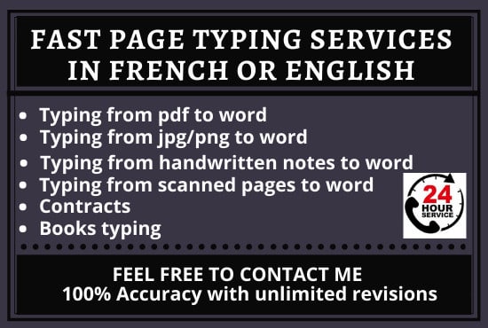 I will do fast page typing job in french or english