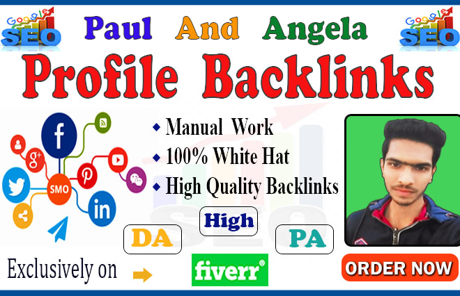 I will do manually 100 paul and angela profile backlinks pr9 to pr4