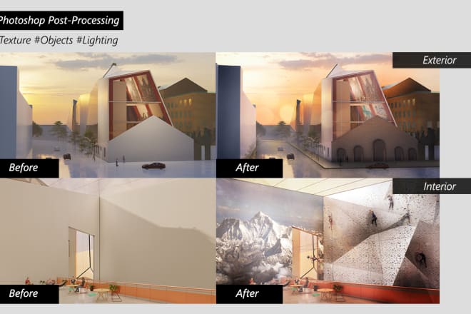 I will do photoshop post production of architectural 3d render