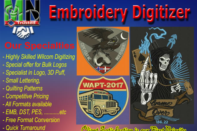 I will do professional embroidery digitizing with quick response