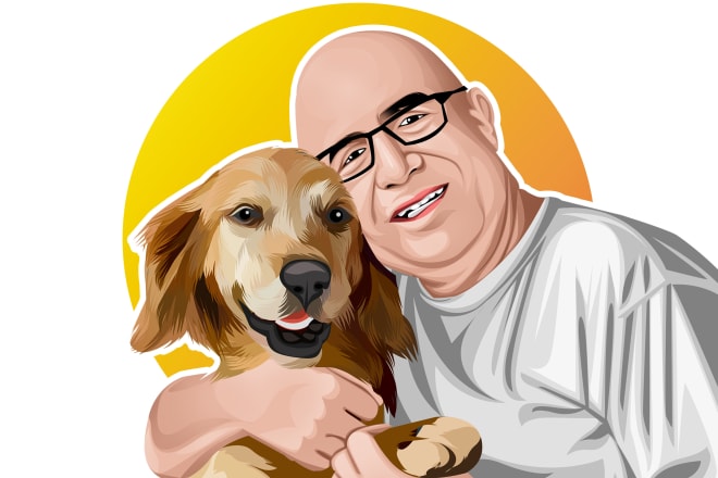 I will draw a cartoon portrait of you and your pet or family