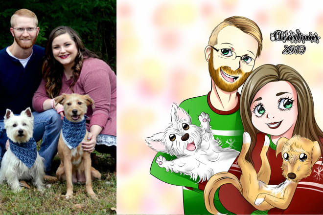 I will draw a cartoony portrait of your family in my art style