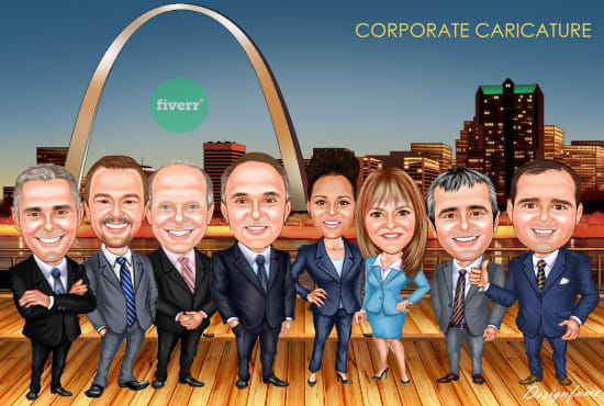 I will draw corporate group, team, family, cartoon