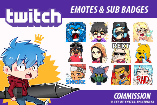 I will draw custom twitch emote or twitch subs badge for you