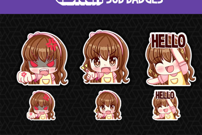 I will draw cute custom twitch emotes,badges,chat stickers