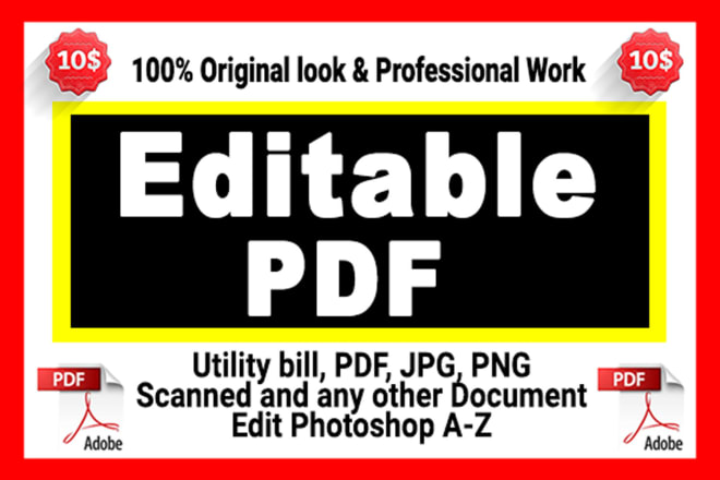 I will edit document, scanned file, editable PDF photoshop in 2hrs