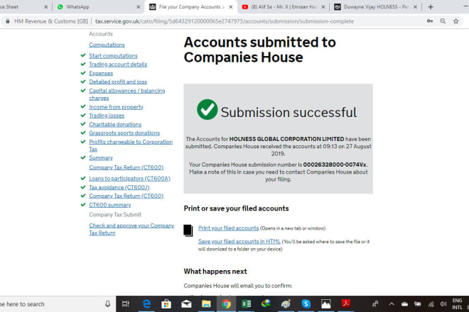 I will file UK accounts with companies house, vat registration and filing with hmrc