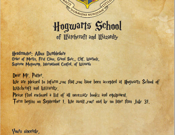 I will give you hogwarts birthday invitation, letter, book of spells and more