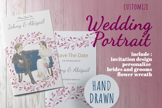I will gorgeous illustrated portraits for wedding invitation
