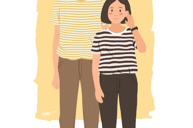 I will illustrate cute personal, couple or family cartoon portrait