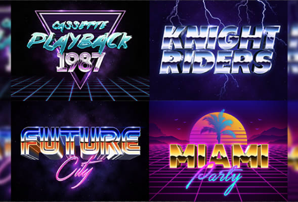 I will make 80s retro vintage logo chrome and neon styles