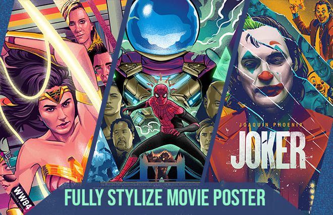 I will make an awesome stylized movie poster illustration