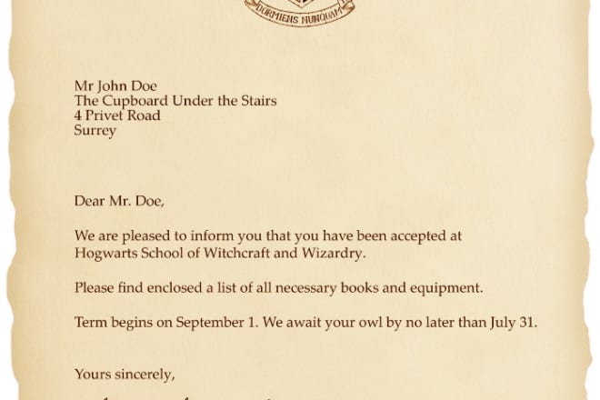 I will make you a personalized hogwarts acceptance letter