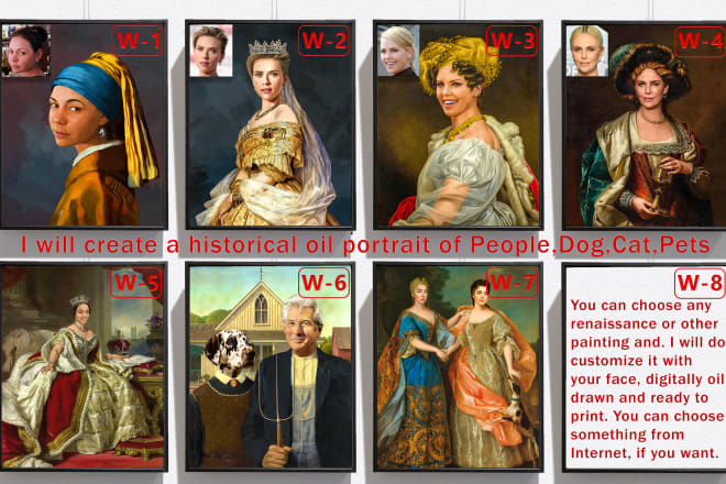 I will make your custom renaissance painting portrait of people,pets