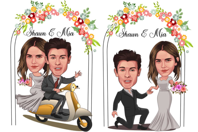 I will make your photos into wedding or couple caricature