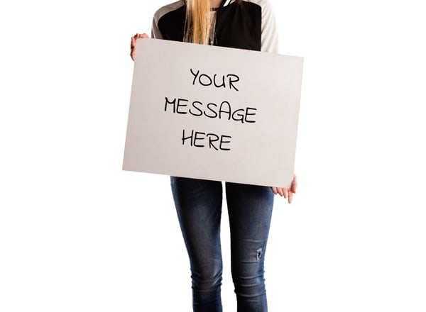 I will place your message or logo on a cute girl holding a sign