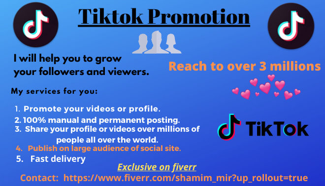 I will promote your tiktok profile or videos over millions