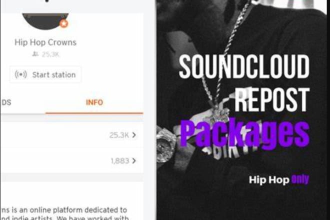 I will repost your track on 24k follower hip hop soundcloud channel