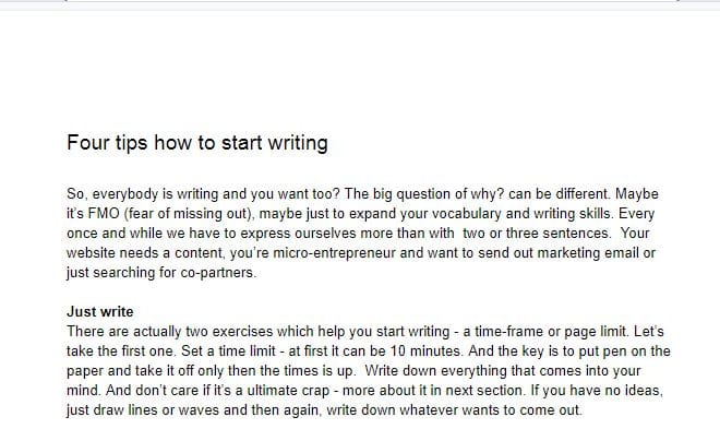 I will sell an article four tips how to start writing