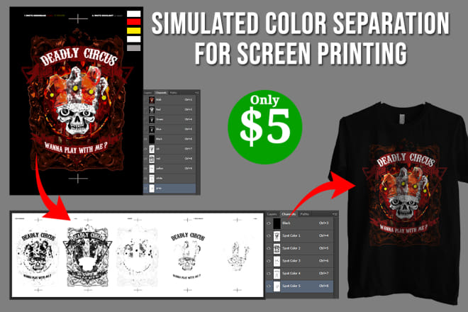 I will simulated color separation for silk screen printing